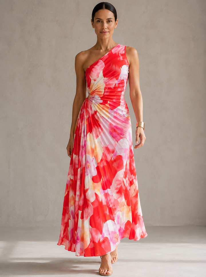 Demeter | Robe longue plissée à encolure asymétrique