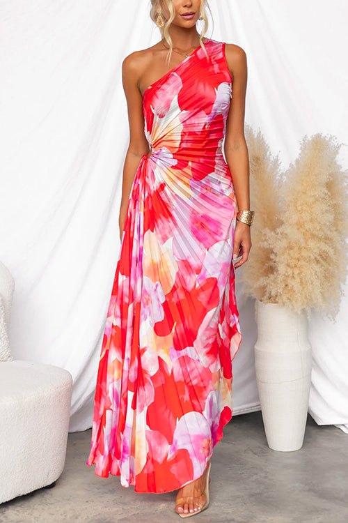 Demeter | Robe longue plissée à encolure asymétrique