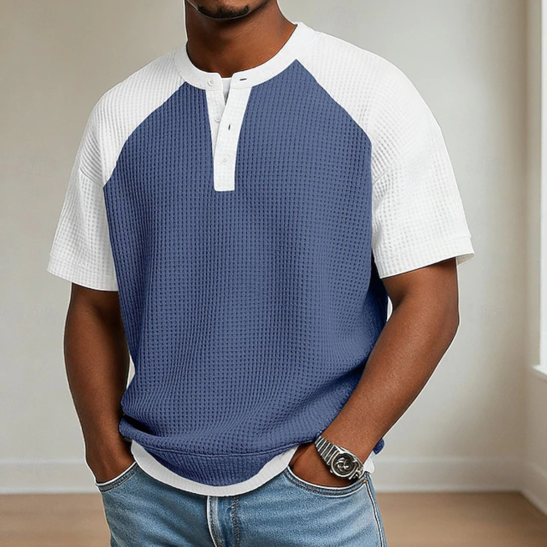 Homer | Henley color block en maille gaufrée