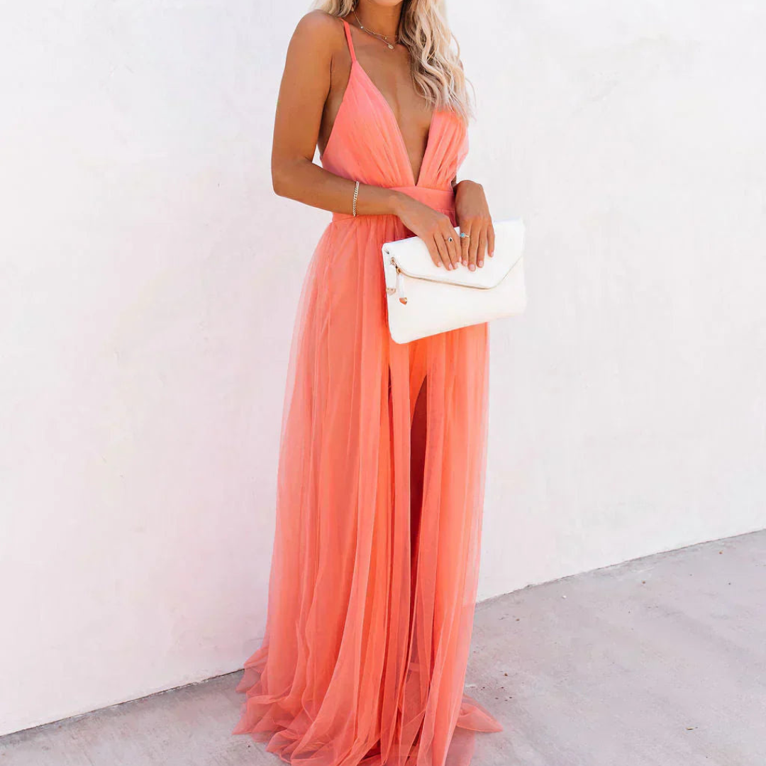Ffion | Robe longue légère corail