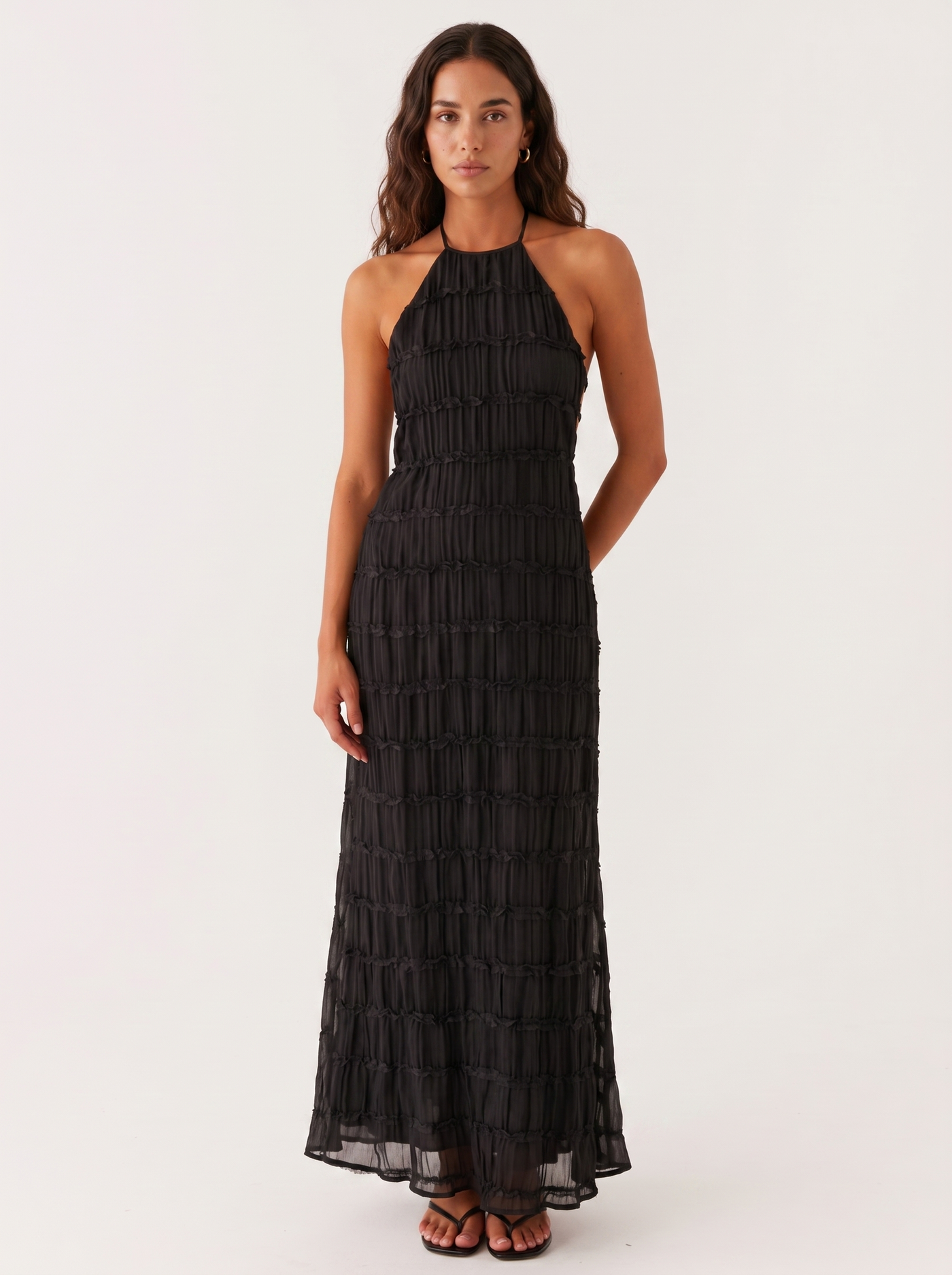 Madeline | Robe longue dos nu à volants étagés