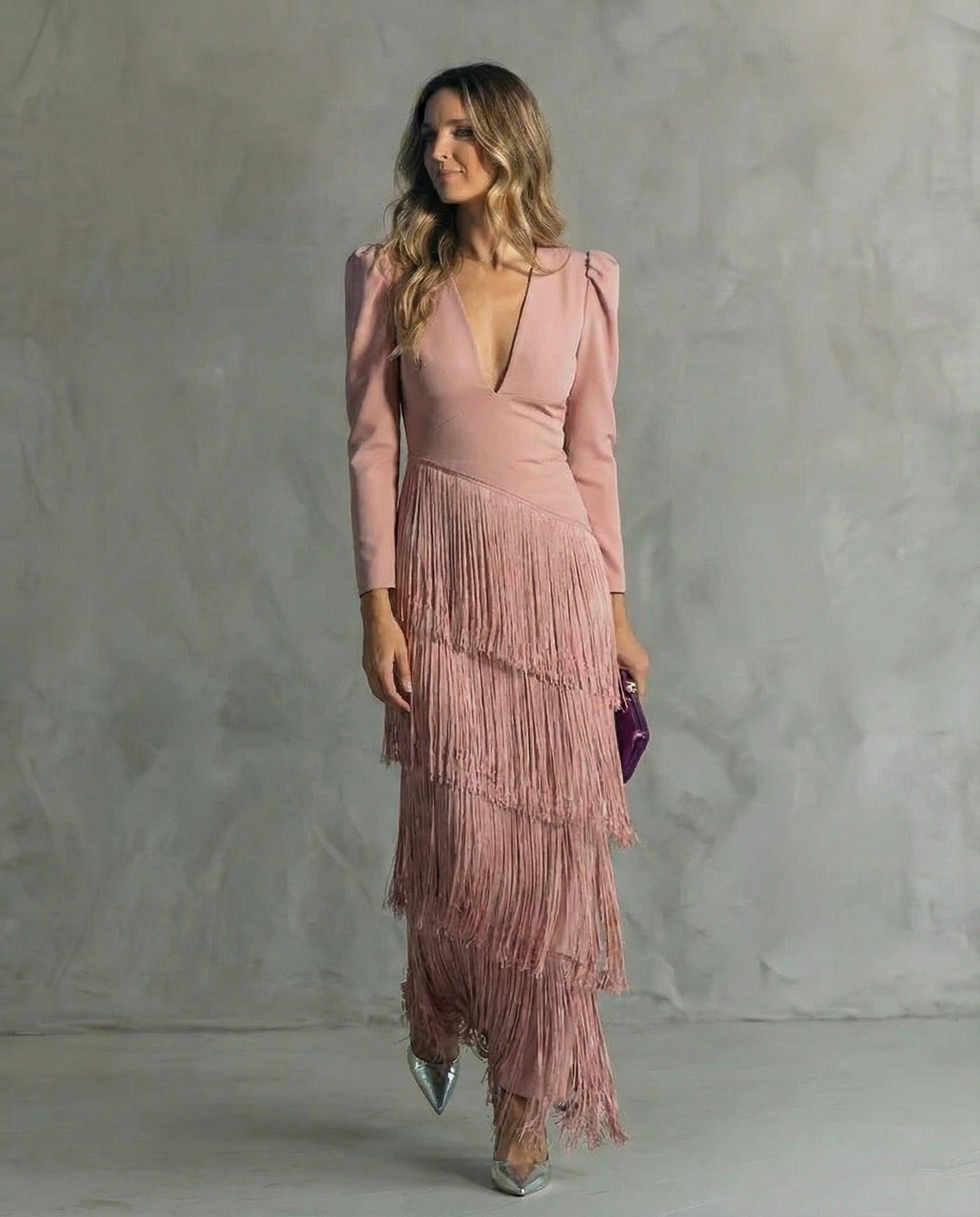 Kristine | Robe midi à manches frangées