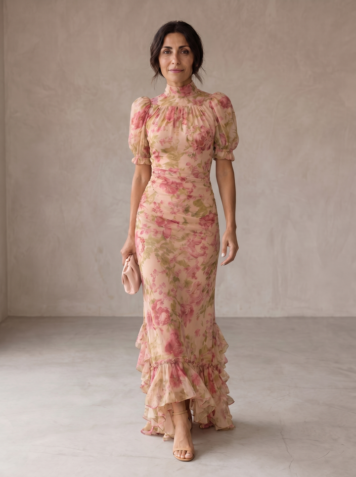 Delaney | Robe longue en mousseline à fleurs aquarelle