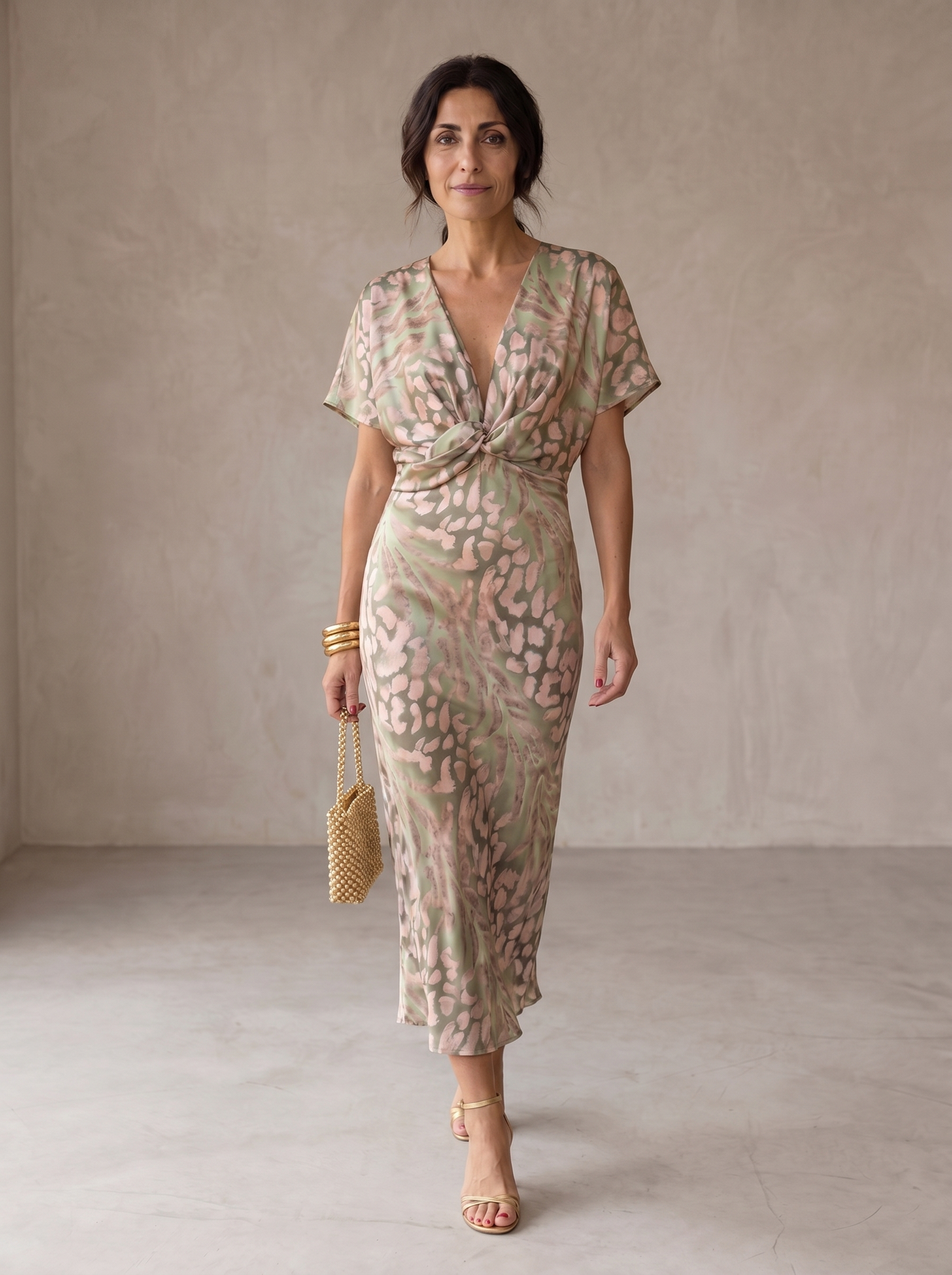 Kristen | Robe midi cuivrée en lin et soie