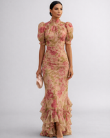 Delaney | Robe longue en mousseline à fleurs aquarelle