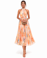 Zahra | Robe longue dos nu à imprimé aquarelle