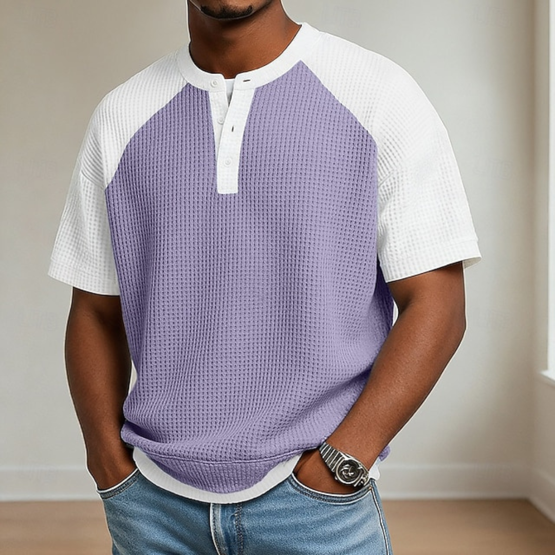 Homer | Henley color block en maille gaufrée