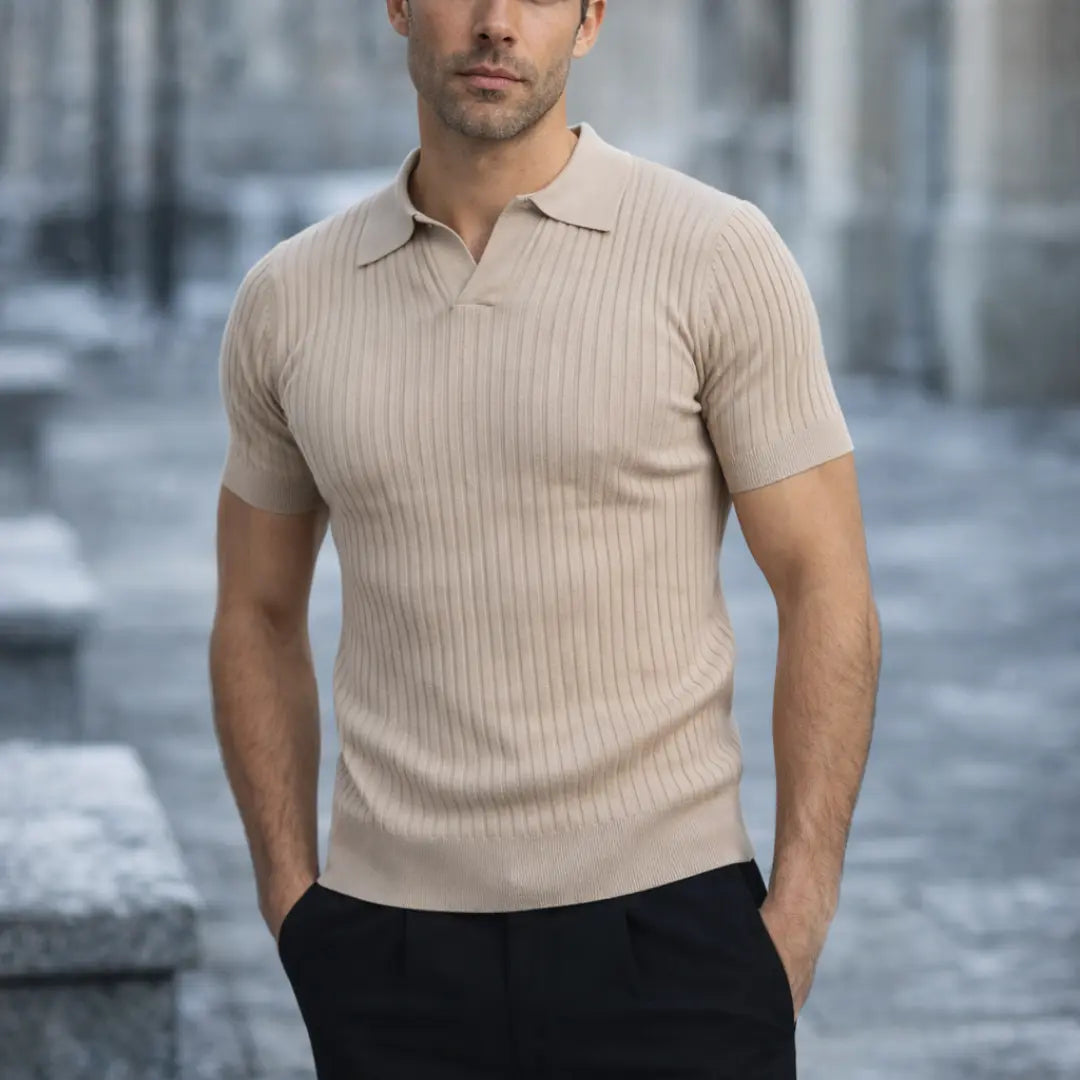 Ward | Polo en maille côtelée col V