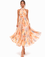 Zahra | Robe longue dos nu à imprimé aquarelle