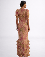 Delaney | Robe longue en mousseline à fleurs aquarelle
