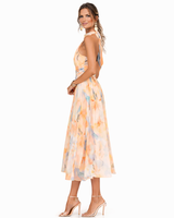 Zahra | Robe longue dos nu à imprimé aquarelle