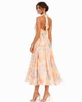Zahra | Robe longue dos nu à imprimé aquarelle
