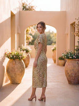 Kristen | Robe midi cuivrée en lin et soie