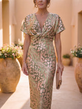 Kristen | Robe midi cuivrée en lin et soie