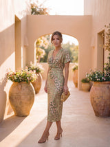 Kristen | Robe midi cuivrée en lin et soie