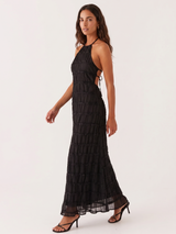 Madeline | Robe longue dos nu à volants étagés