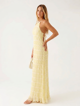Madeline | Robe longue dos nu à volants étagés