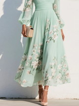 Racheal | Robe midi fleurie vert menthe
