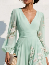 Racheal | Robe midi fleurie vert menthe