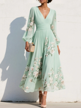Racheal | Robe midi fleurie vert menthe