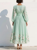 Racheal | Robe midi fleurie vert menthe