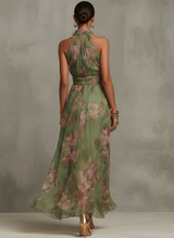 Jaycee | Robe longue dos nu à fleurs aquarelle