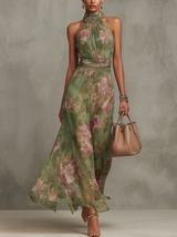 Jaycee | Robe longue dos nu à fleurs aquarelle