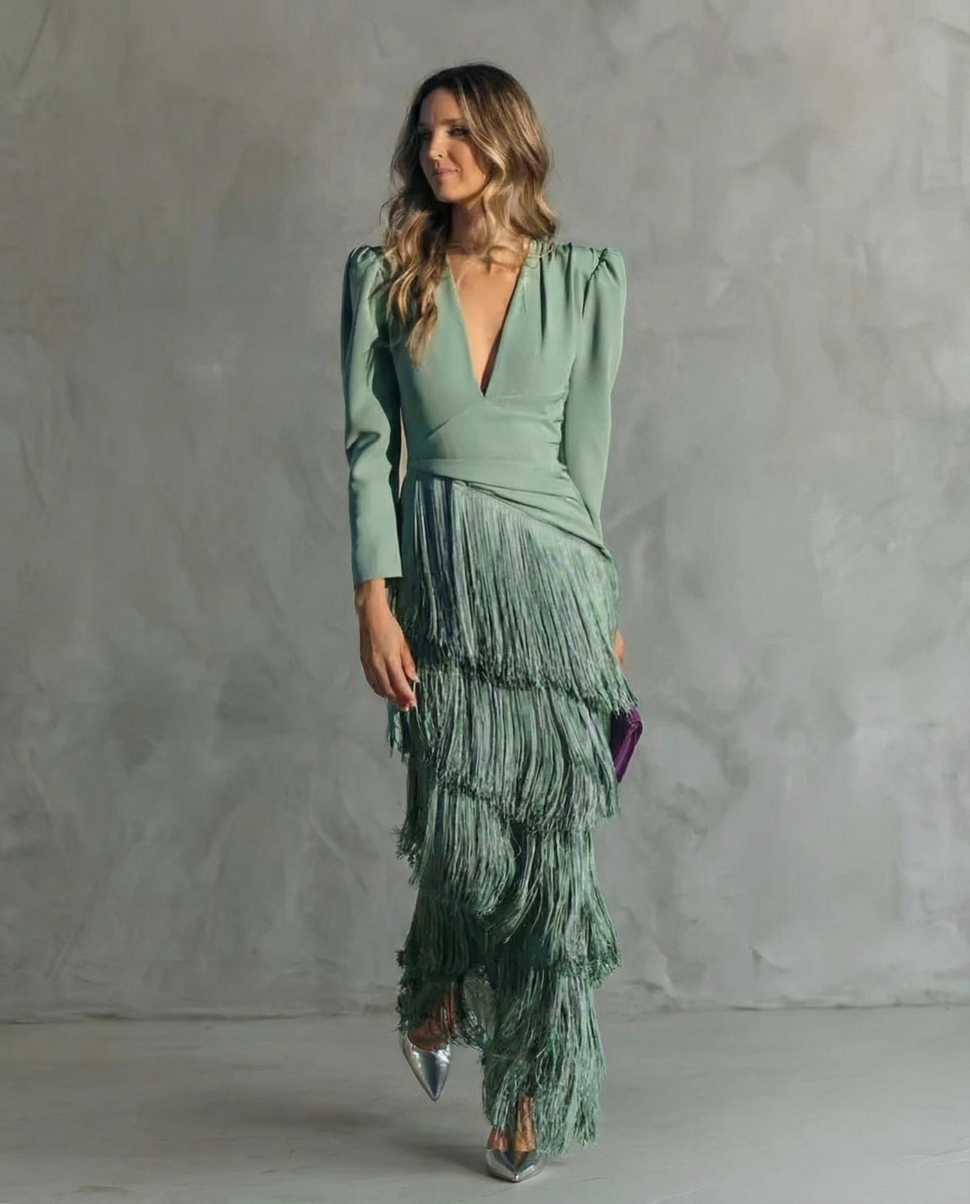 Kristine | Robe midi à manches frangées