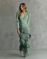 Kristine | Robe midi à manches frangées