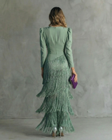 Kristine | Robe midi à manches frangées