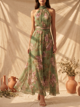 Jaycee | Robe longue dos nu à fleurs aquarelle