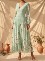 Racheal | Robe midi fleurie vert menthe