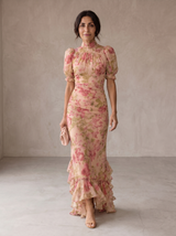 Delaney | Robe longue en mousseline à fleurs aquarelle
