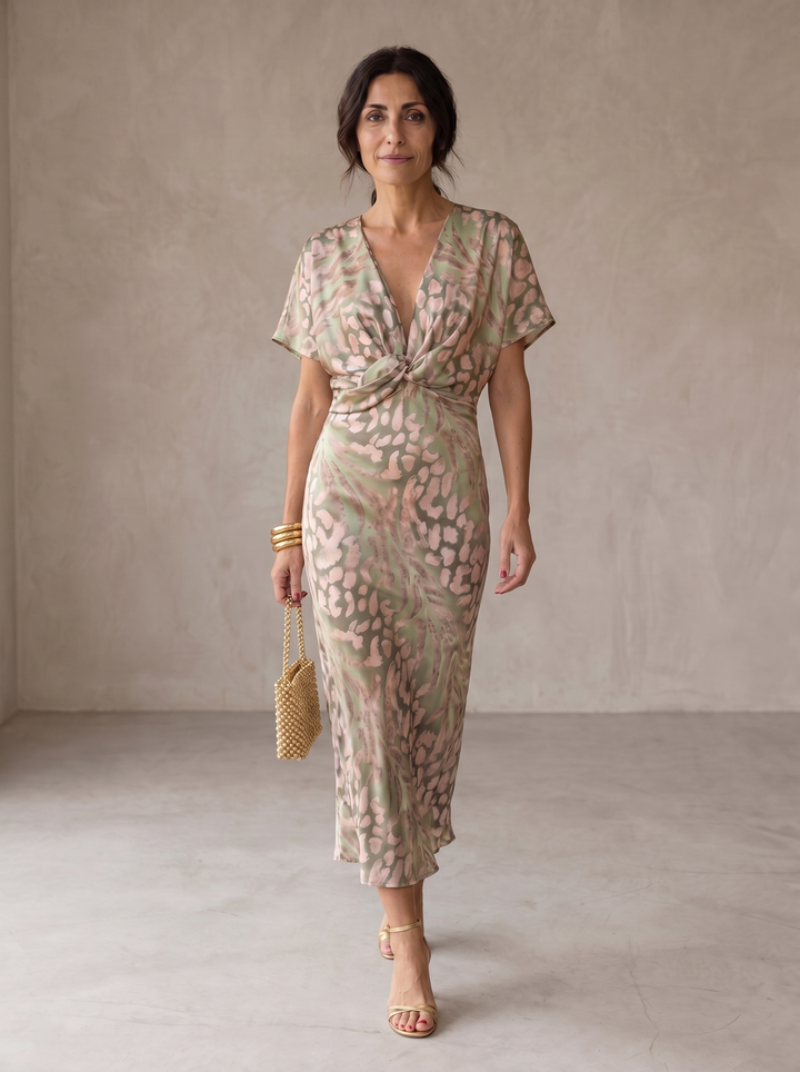 Kristen | Robe midi cuivrée en lin et soie
