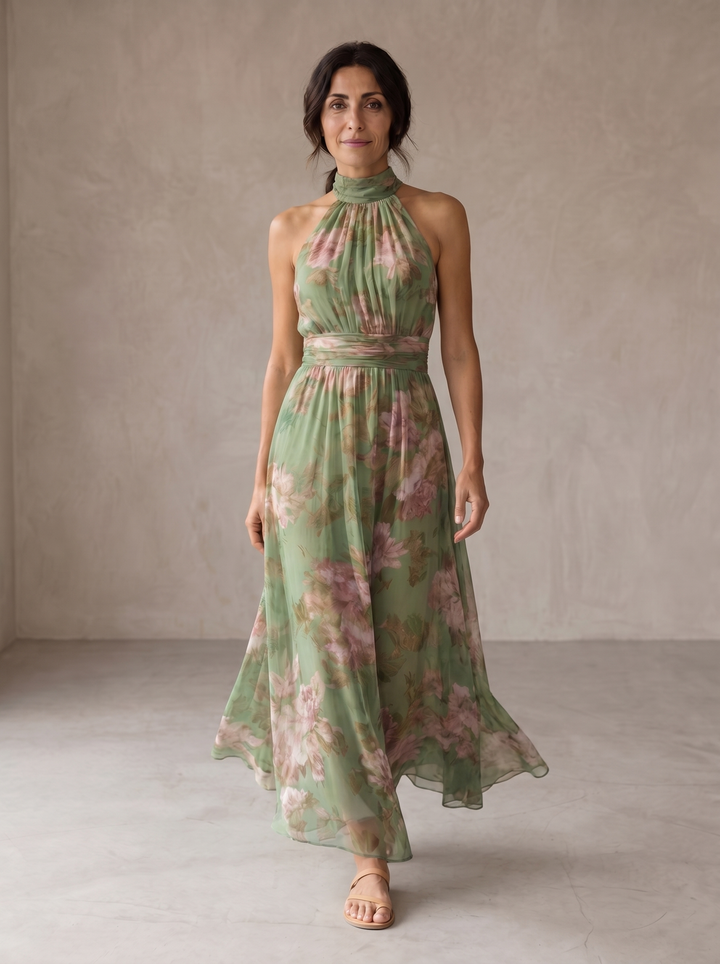 Jaycee | Robe longue dos nu à fleurs aquarelle
