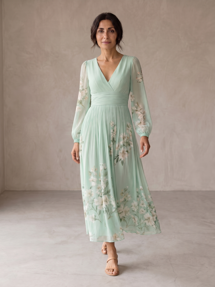 Racheal | Robe midi fleurie vert menthe